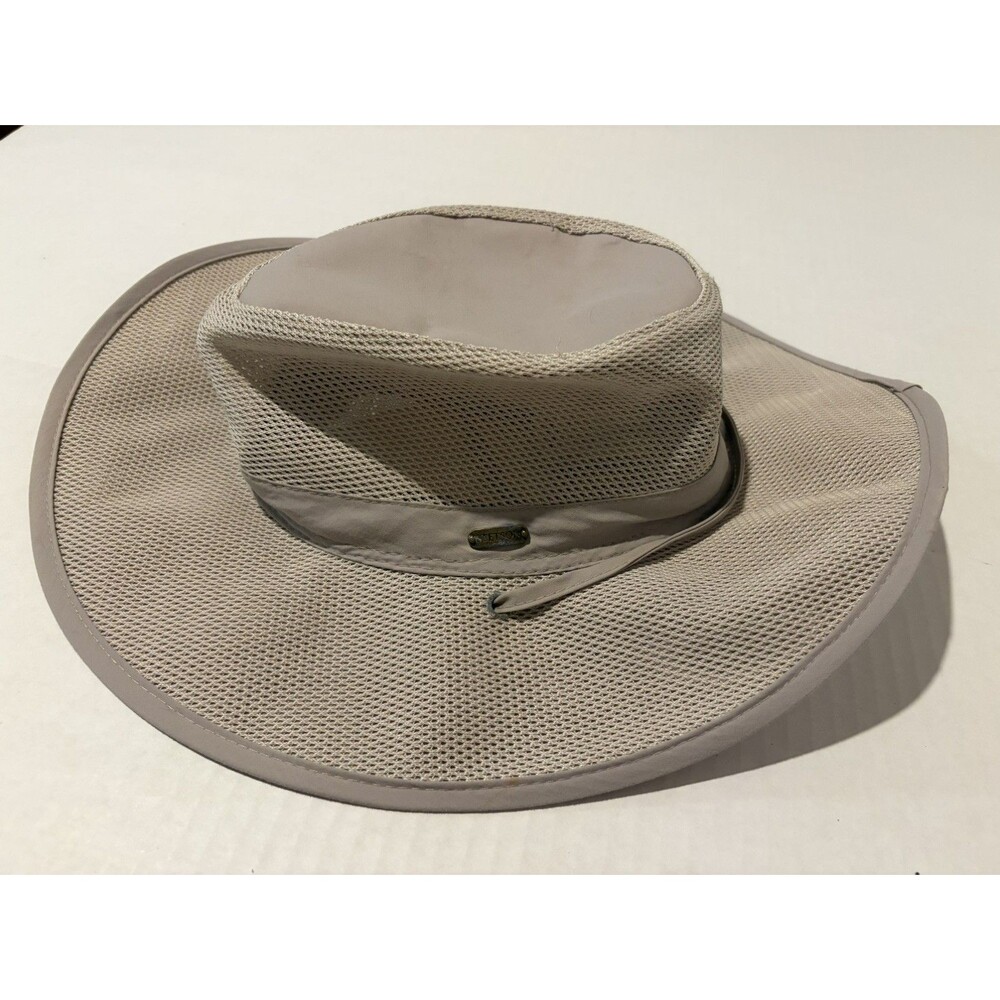 Stetson No Fly Zone Khaki Wide Brim Drawcord Sun Hat UPF 50+ Mesh Size Large